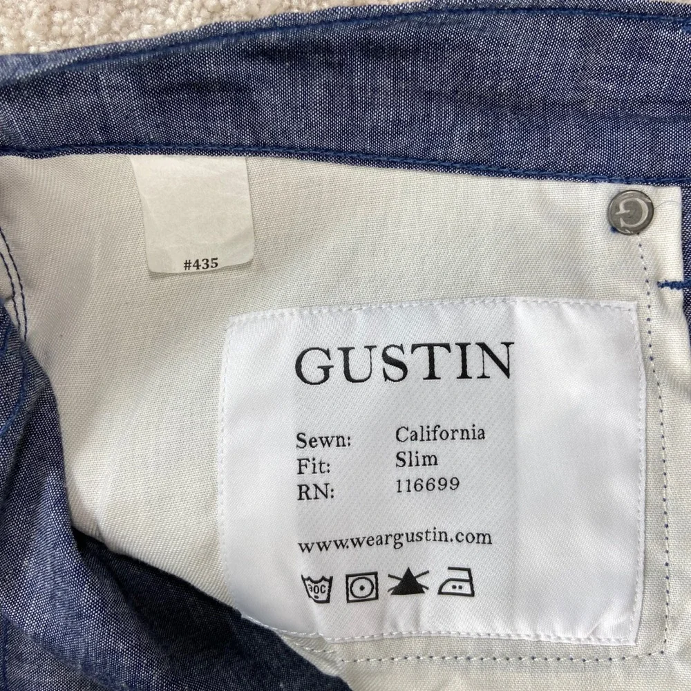 Gustin Pants Mens 36 Blue Slim Fit California Sewn Chambray Cotton Trousers